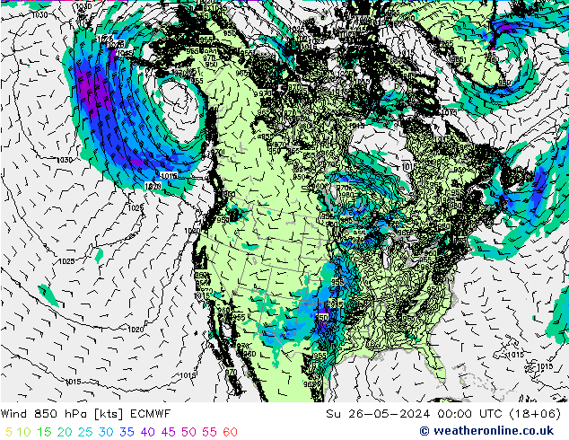 Viento 850 hPa ECMWF dom 26.05.2024 00 UTC