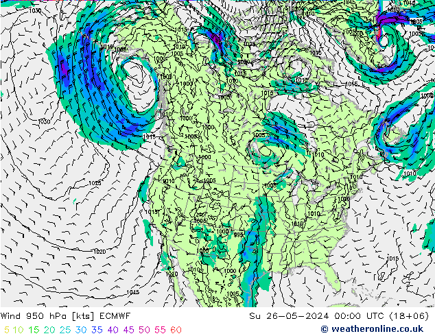 ветер 950 гПа ECMWF Вс 26.05.2024 00 UTC