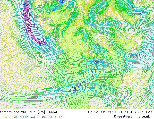 Streamlines 500 hPa ECMWF Sa 25.05.2024 21 UTC