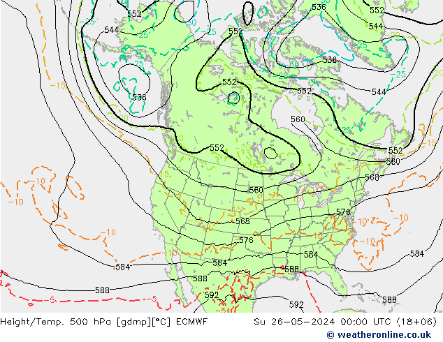 Z500/Rain (+SLP)/Z850 ECMWF nie. 26.05.2024 00 UTC