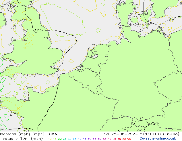 Izotacha (mph) ECMWF so. 25.05.2024 21 UTC