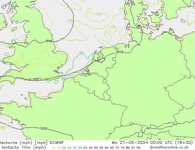 Isotachs (mph) ECMWF Mo 27.05.2024 00 UTC