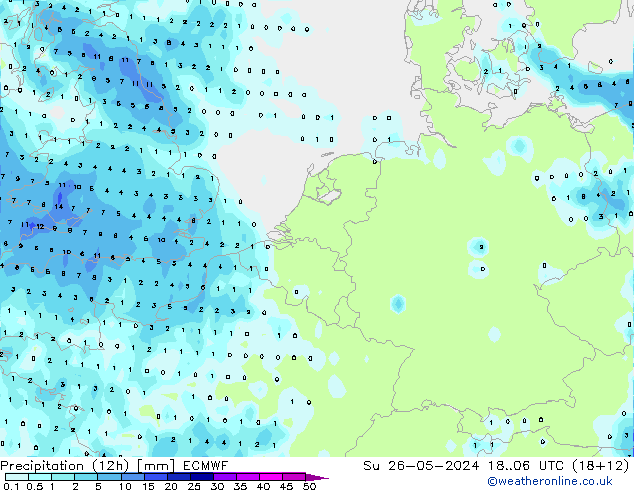 Nied. akkumuliert (12Std) ECMWF So 26.05.2024 06 UTC