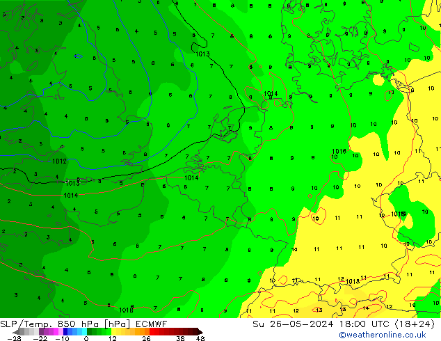 SLP/Temp. 850 hPa ECMWF dom 26.05.2024 18 UTC