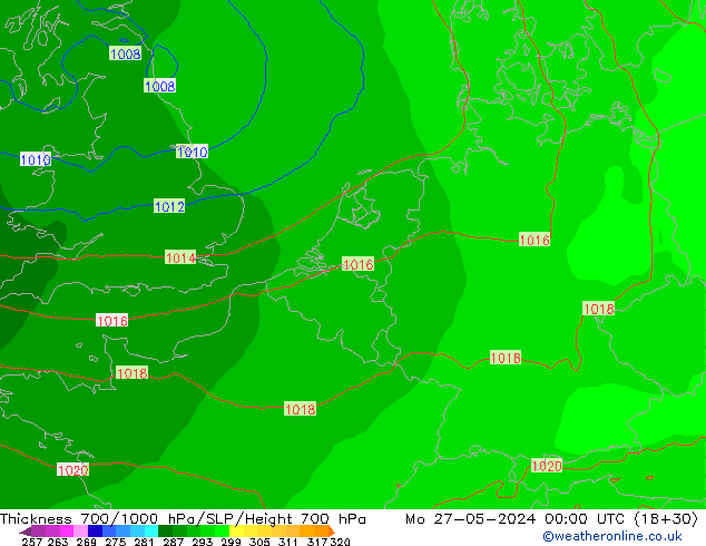 Thck 700-1000 hPa ECMWF Mo 27.05.2024 00 UTC