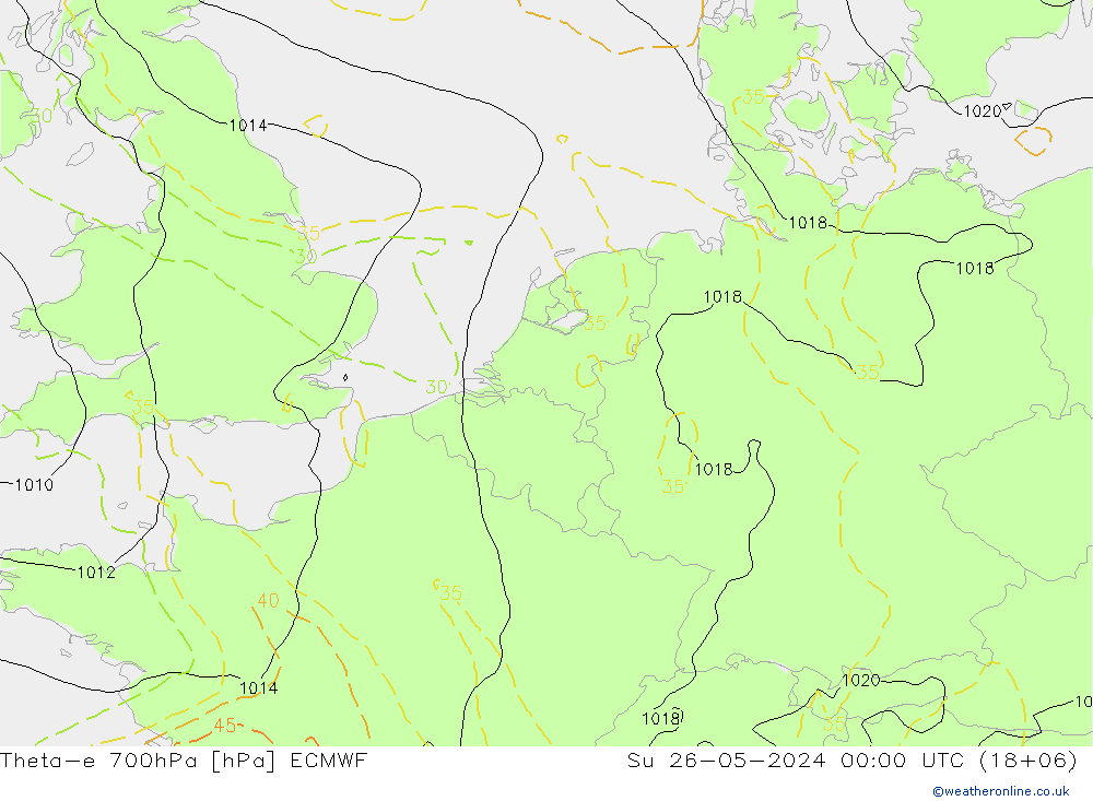 Theta-e 700hPa ECMWF Su 26.05.2024 00 UTC