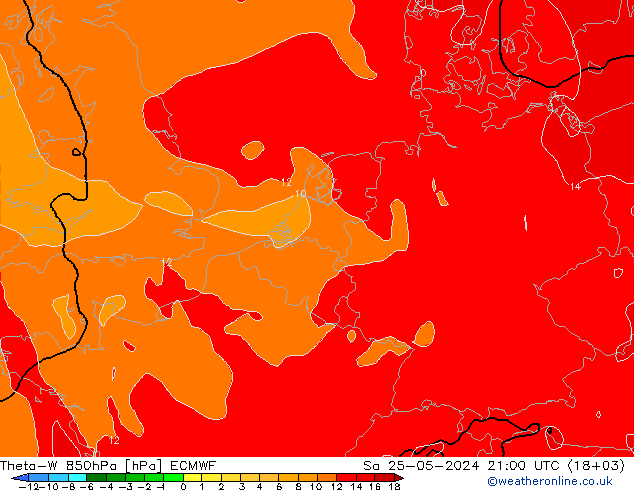 Theta-W 850гПа ECMWF сб 25.05.2024 21 UTC