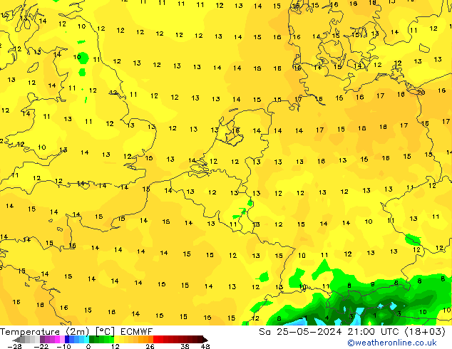 Sıcaklık Haritası (2m) ECMWF Cts 25.05.2024 21 UTC