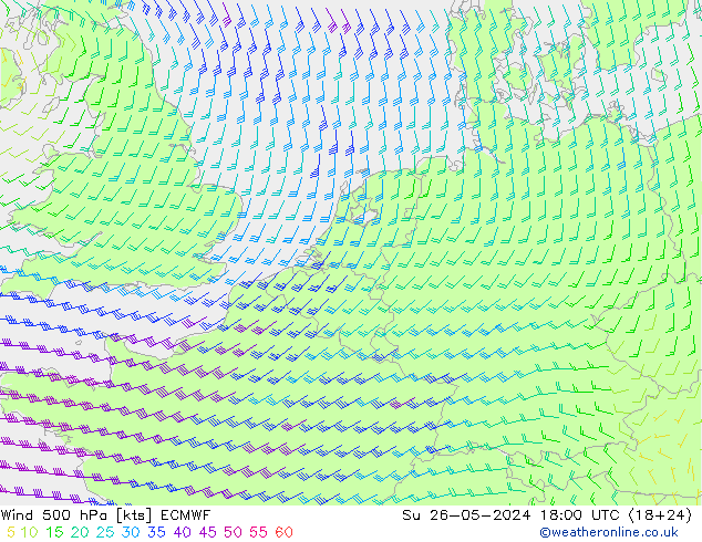 Wind 500 hPa ECMWF Ne 26.05.2024 18 UTC