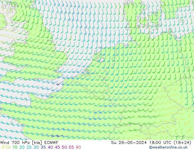 Wind 700 hPa ECMWF Ne 26.05.2024 18 UTC