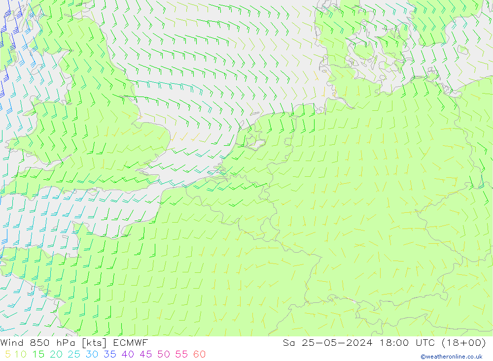 Wind 850 hPa ECMWF za 25.05.2024 18 UTC