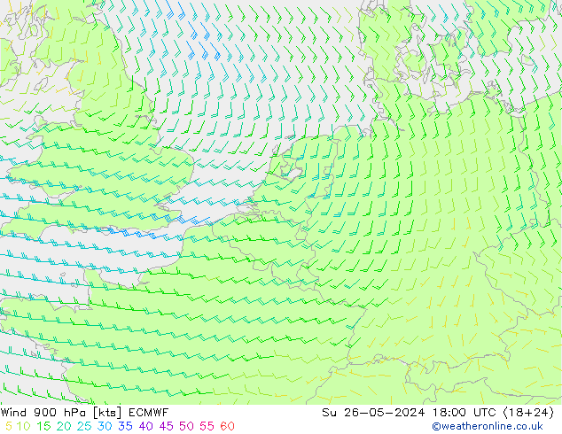 Viento 900 hPa ECMWF dom 26.05.2024 18 UTC