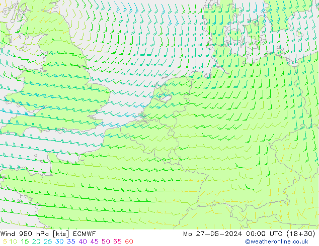 Vento 950 hPa ECMWF lun 27.05.2024 00 UTC