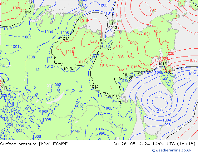 Luchtdruk (Grond) ECMWF zo 26.05.2024 12 UTC