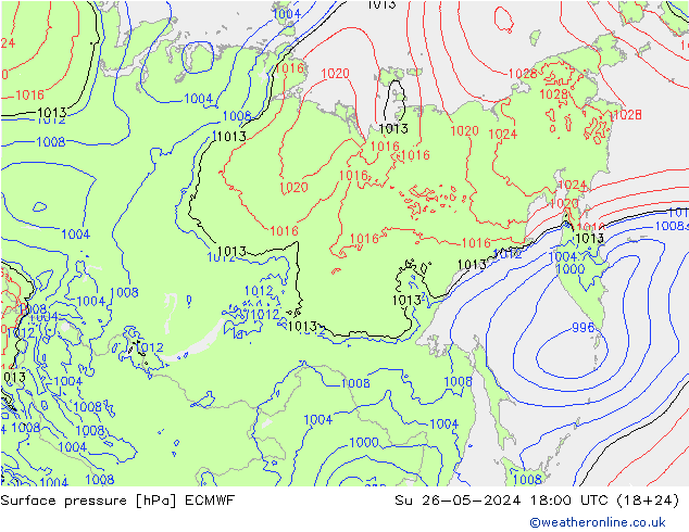 Surface pressure ECMWF Su 26.05.2024 18 UTC