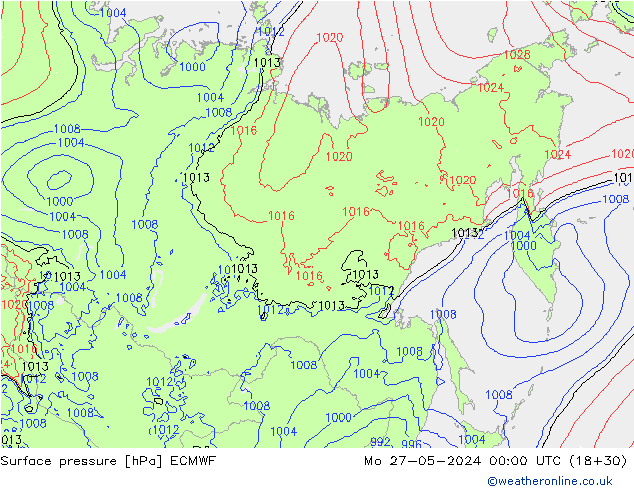 Presión superficial ECMWF lun 27.05.2024 00 UTC