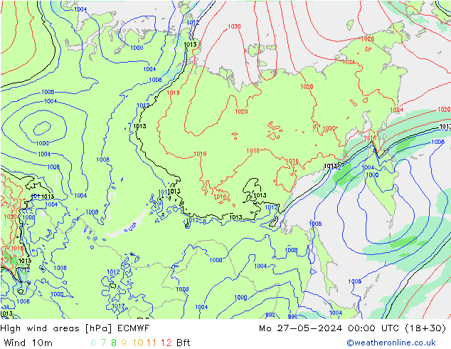 yüksek rüzgarlı alanlar ECMWF Pzt 27.05.2024 00 UTC