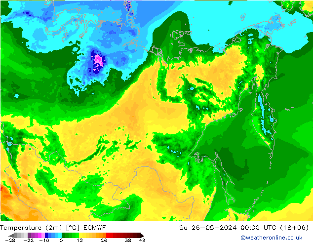 Sıcaklık Haritası (2m) ECMWF Paz 26.05.2024 00 UTC