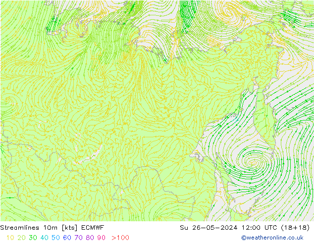 Streamlines 10m ECMWF Ne 26.05.2024 12 UTC