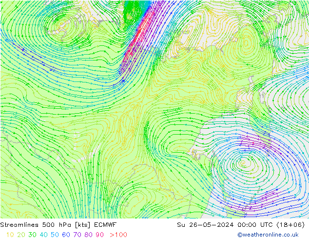 Streamlines 500 hPa ECMWF Su 26.05.2024 00 UTC