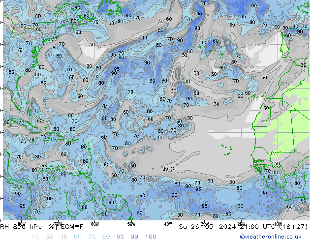 850 hPa Nispi Nem ECMWF Paz 26.05.2024 21 UTC