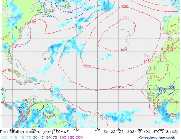 Precipitation accum. ECMWF Sa 25.05.2024 21 UTC