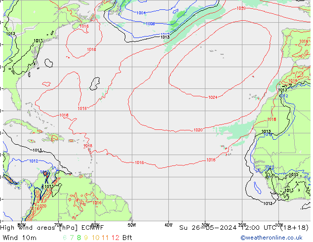 yüksek rüzgarlı alanlar ECMWF Paz 26.05.2024 12 UTC