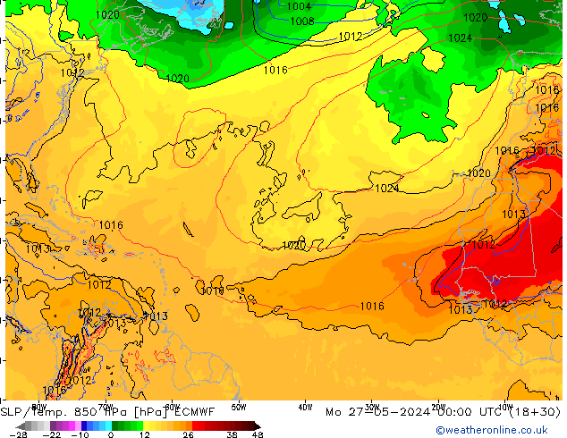 SLP/Temp. 850 hPa ECMWF Seg 27.05.2024 00 UTC