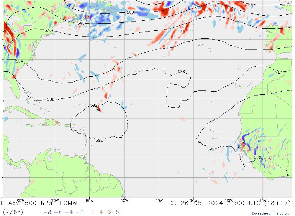 T-Adv. 500 hPa ECMWF Paz 26.05.2024 21 UTC