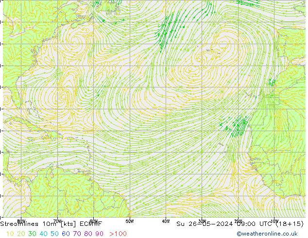 Ligne de courant 10m ECMWF dim 26.05.2024 09 UTC