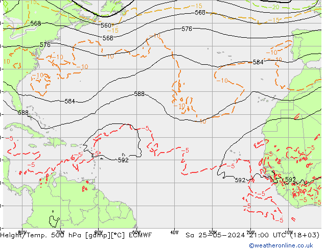 Hoogte/Temp. 500 hPa ECMWF za 25.05.2024 21 UTC