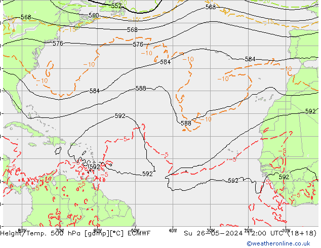 Hoogte/Temp. 500 hPa ECMWF zo 26.05.2024 12 UTC