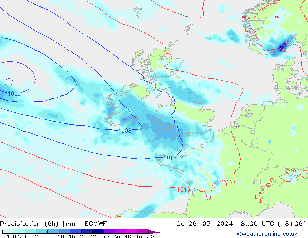 Z500/Rain (+SLP)/Z850 ECMWF Dom 26.05.2024 00 UTC