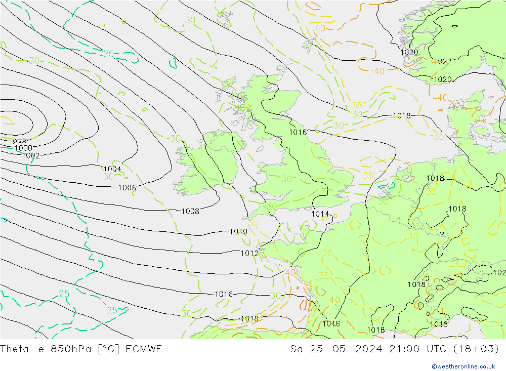 Theta-e 850hPa ECMWF Sáb 25.05.2024 21 UTC