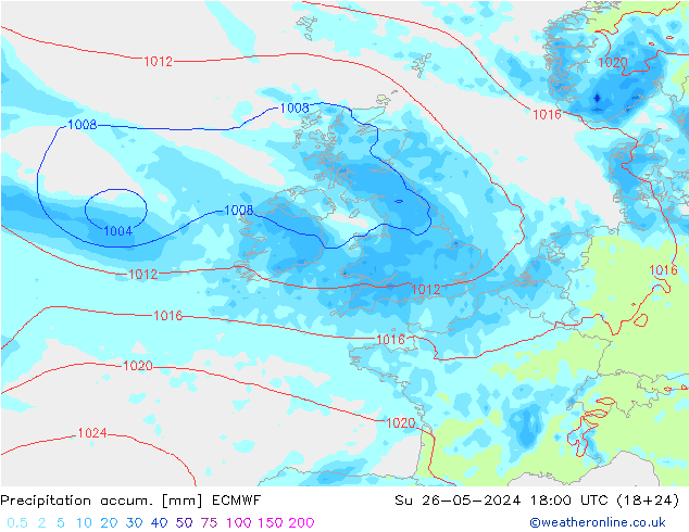 Précipitation accum. ECMWF dim 26.05.2024 18 UTC