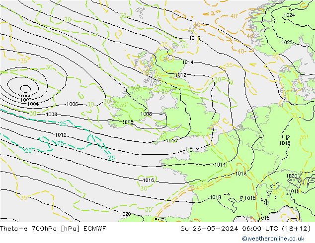 Theta-e 700hPa ECMWF  26.05.2024 06 UTC