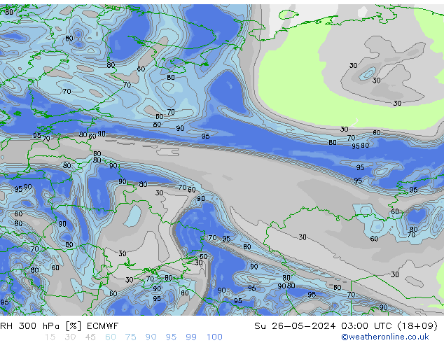 RH 300 гПа ECMWF Вс 26.05.2024 03 UTC