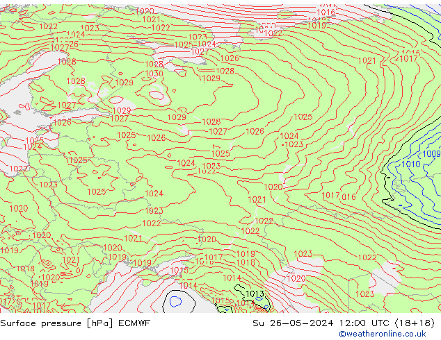 Luchtdruk (Grond) ECMWF zo 26.05.2024 12 UTC