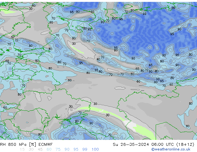 RH 850 hPa ECMWF Ne 26.05.2024 06 UTC