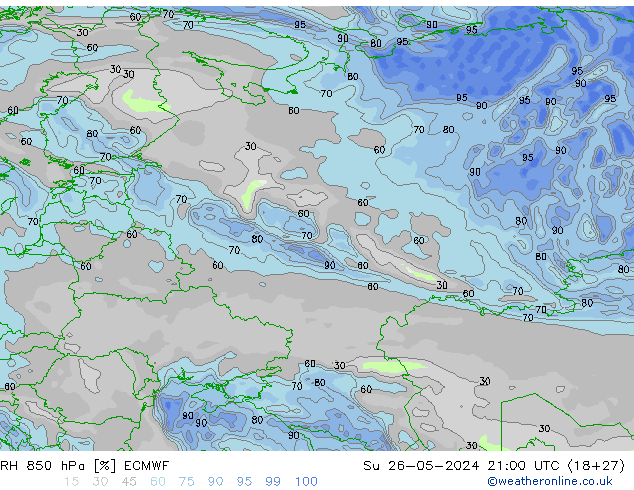 850 hPa Nispi Nem ECMWF Paz 26.05.2024 21 UTC