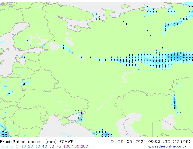 Precipitation accum. ECMWF Su 26.05.2024 00 UTC