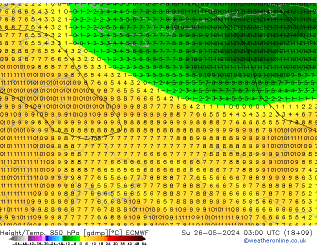 Height/Temp. 850 hPa ECMWF dom 26.05.2024 03 UTC