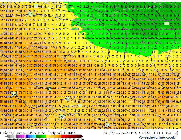 Hoogte/Temp. 925 hPa ECMWF zo 26.05.2024 06 UTC