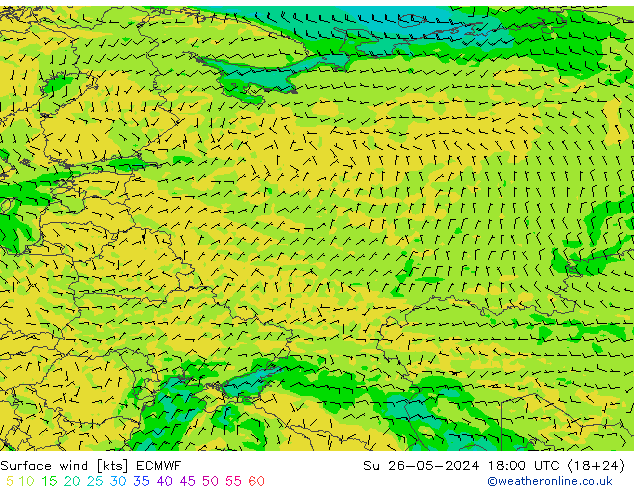 Surface wind ECMWF Su 26.05.2024 18 UTC