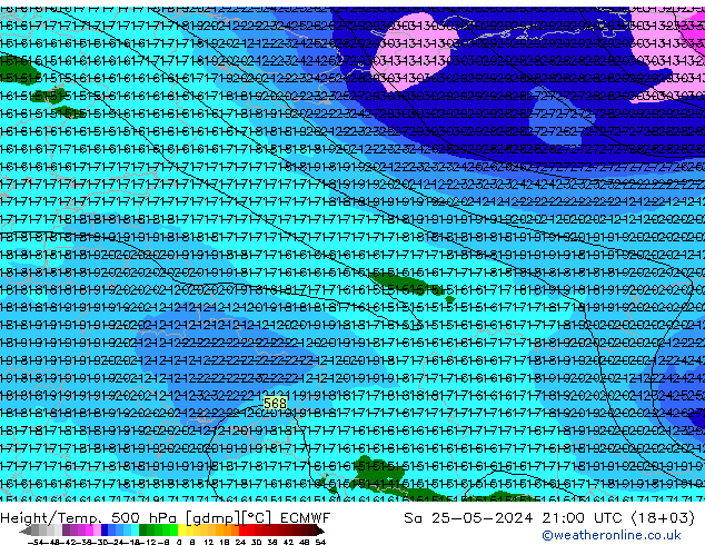 Yükseklik/Sıc. 500 hPa ECMWF Cts 25.05.2024 21 UTC