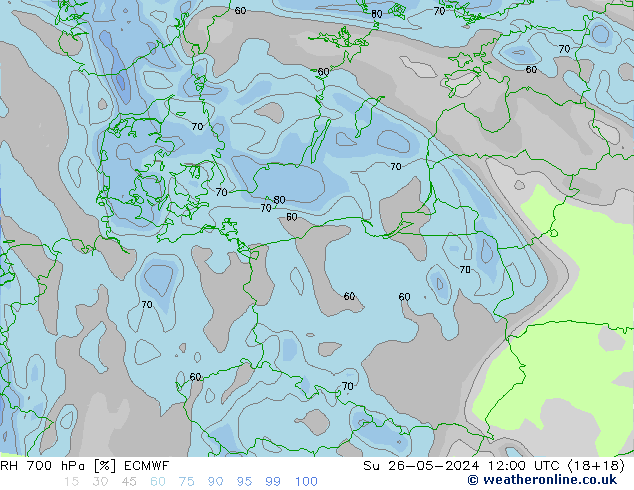 Humidité rel. 700 hPa ECMWF dim 26.05.2024 12 UTC