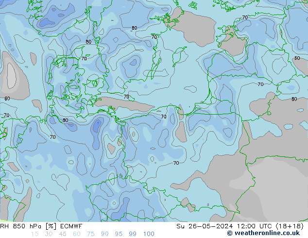 RH 850 hPa ECMWF Ne 26.05.2024 12 UTC