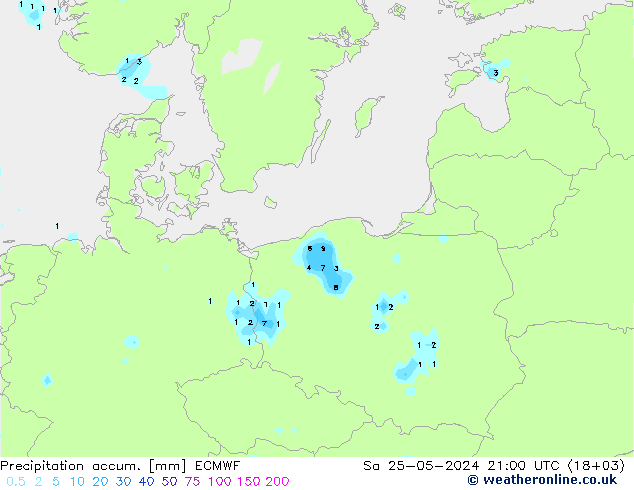 Precipitation accum. ECMWF So 25.05.2024 21 UTC