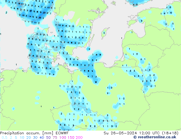 Precipitation accum. ECMWF  26.05.2024 12 UTC