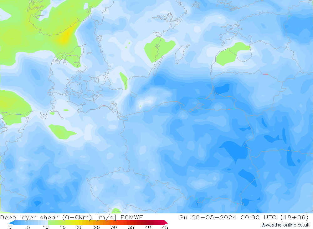 Deep layer shear (0-6km) ECMWF Dom 26.05.2024 00 UTC